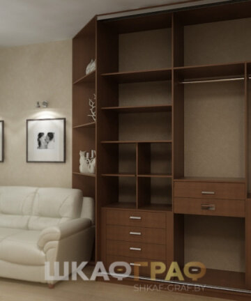 Шкаф-купе в гостиную с открытыми полками №90 2