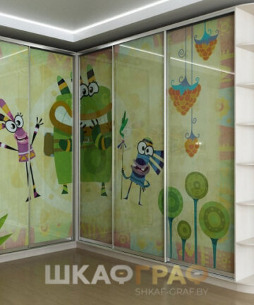 Угловой шкаф-купе в детскую комнату с фотопечатью "Мультик" №58 5