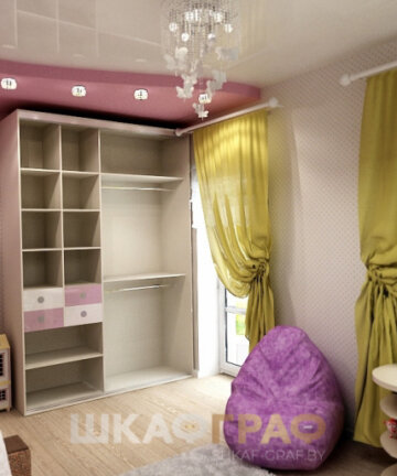 Шкаф купе в детскую зеркалом и пескоструем №76 5