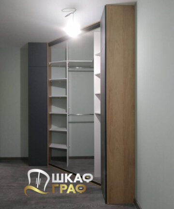 Шкаф-купе угловой в тёмных тонах № M-45