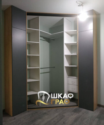 Шкаф-купе угловой в тёмных тонах № M-45