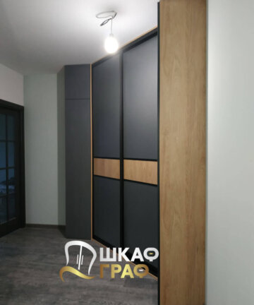 Шкаф-купе угловой в тёмных тонах № M-45