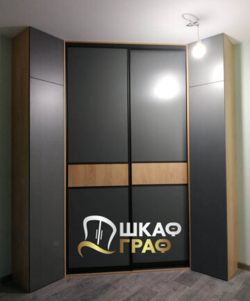 Шкаф-купе угловой в тёмных тонах № M-45