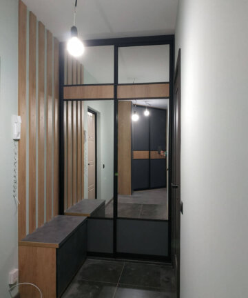 Шкаф-купе угловой в тёмных тонах № M-45