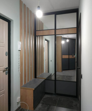 Шкаф-купе угловой в тёмных тонах № M-45