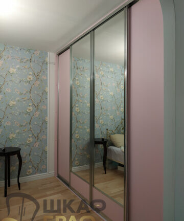 Шкаф-купе с зеркальными фасадами и розовыми боковинами №M103 5